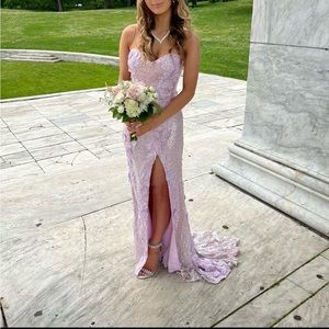 Jovani 06109 Sweetheart Neck Floral Prom Dress in Lilac